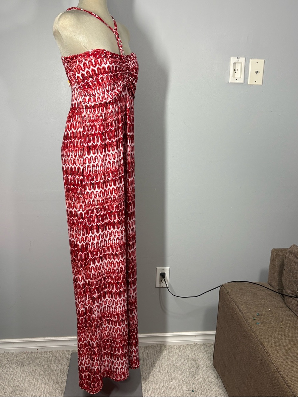 Red Printed Halter Maxi Dress - Picture 10 of 15